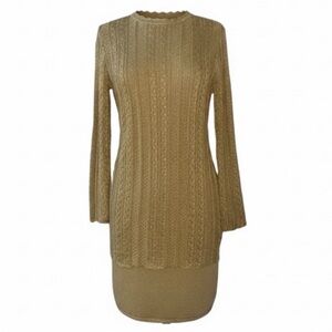 St. John Shimmery Gold Long Sleeve Knit Sweater and Pencil Skirt Set Size 2
